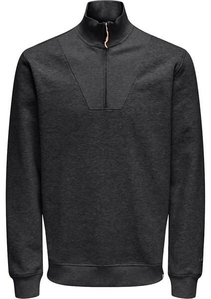 Erkek Yarım Fermuarlı Regular Fit Siyah Sweatshirt - 22034629