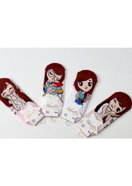 Kız Çocuk Renkli Karakter Baskılı Patik Çorap Seti 4’lü – Rahat ve Eğlenceli Tasarım modelleri