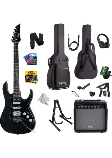 RPH-320BK-35AMP Siyah Renk Super Strat Kasa Hss 35W Amfili Elektro Gitar Seti