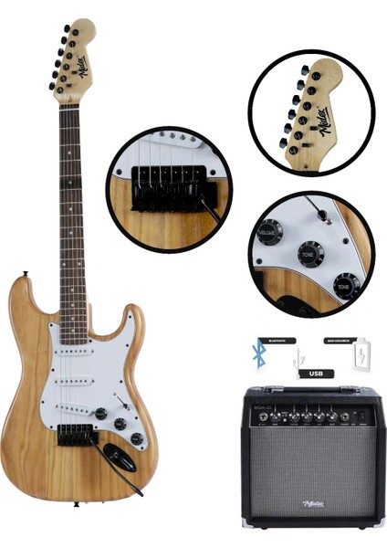 RPH-320WD-35AMP Ahşap Renk Strat Kasa SSS 35W Amfili Elektro Gitar Seti fiyatları