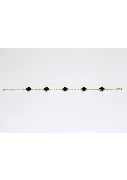 14 Ayar Altın 5 Yoncalı Siyah Taşlı Bileklik fırsatları