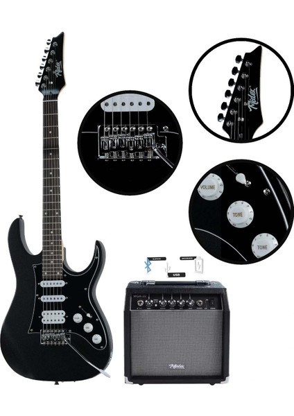 RPH-320BK-35AMP Siyah Renk Super Strat Kasa Hss 35W Amfili Elektro Gitar Seti fiyatları