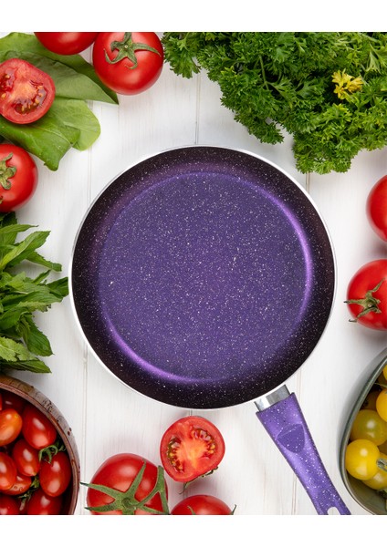 Premium 3'lü Granit Tava Seti Yanmaz Yapışmaz Çizilmez Mor | 20-24-28 cm | fırsatları