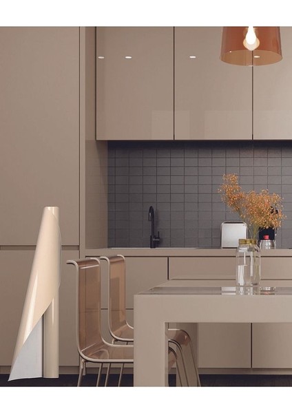 Parlak Bej Yapışkanlı Folyo Mutfak Dolap ve Mobilya Kaplama Folyosu 61CM x 100CM Kendinden Yapışkanlı