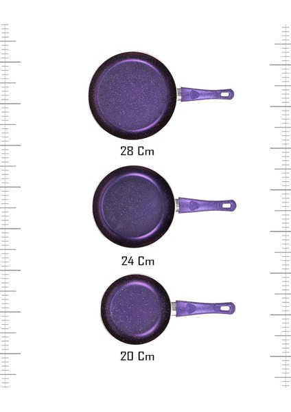 Premium 3'lü Granit Tava Seti Yanmaz Yapışmaz Çizilmez Mor | 20-24-28 cm |