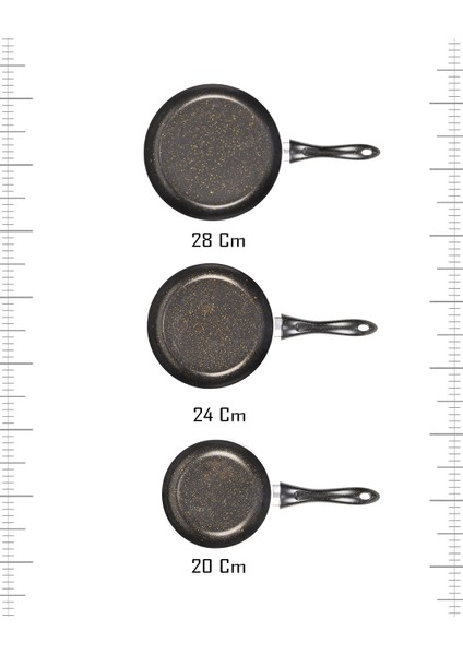 Premium 3'lü Granit Tava Seti Yanmaz Yapışmaz Çizilmez Siyah | 20-24-28 cm |