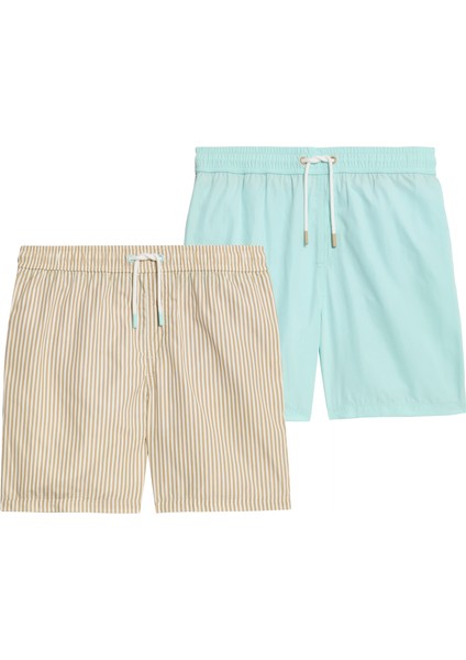 ​2'li Çizgili Çocuk Yüzme Şortu (6-16 Yaş)​