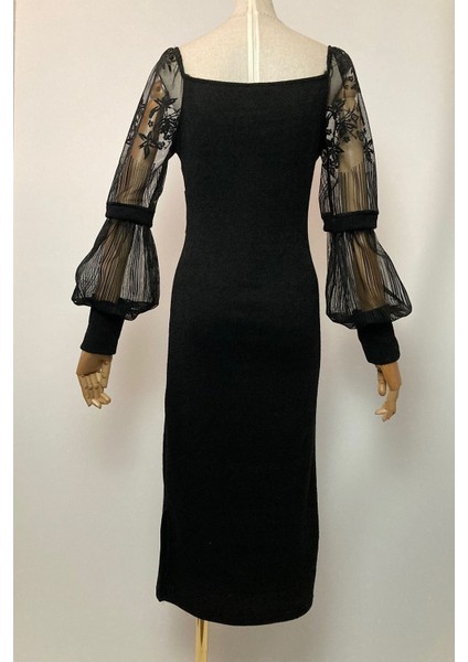 M1991 Kol Detaylı Kruvaze Örme Elbise Siyah modelleri