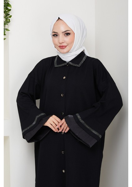 Kadın Şerit Detaylı Salaş Merserize Triko Ferace Hırka -PMK456 fırsatları