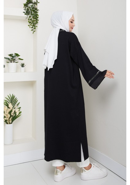 Kadın Şerit Detaylı Salaş Merserize Triko Ferace Hırka -PMK456 indirimleri