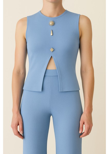 Bisiklet Yaka Gold Düğmeli Ottoman Bluz ve Regular pantolon Takım fiyatları