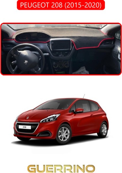 Peugeot 208 (2015-2020)TORPİDO Koruma Halısı Kırmızı Kenar