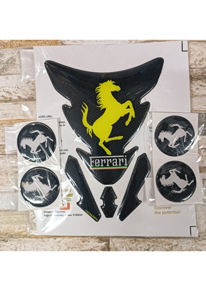Sticker Seti Siyah Tankpad + 4 Yuvarlak Sticker (Ferrari)