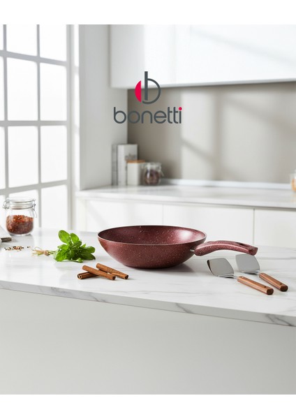 Granit Kırmızı Wok Tava | 26 cm | Yapışmaz Yüzey