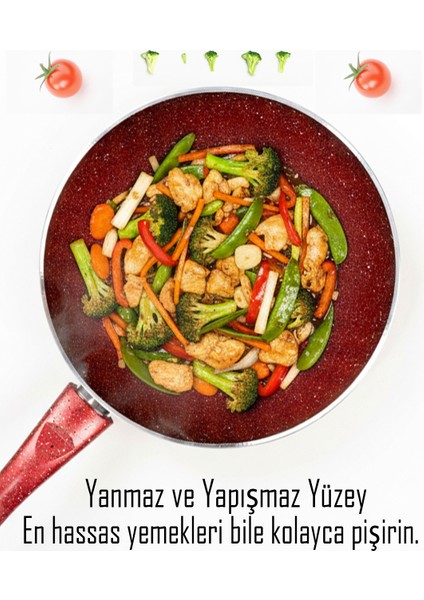 Granit Kırmızı Wok Tava | 26 cm | Yapışmaz Yüzey fiyatları