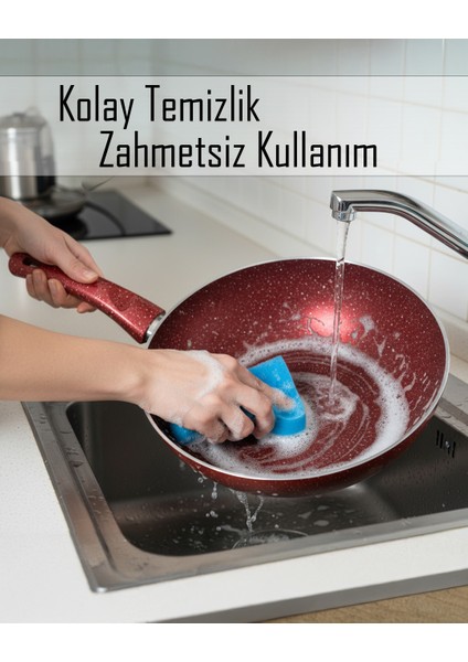 Granit Kırmızı Wok Tava | 26 cm | Yapışmaz Yüzey fırsatları