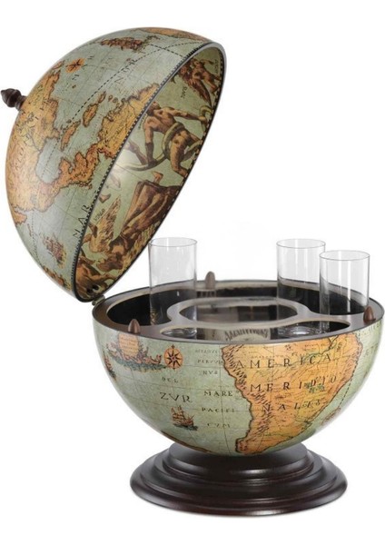 Nettuno Laguna Masaüstü Atlas Küre Bar | Dekoratif Mini Bar ve Içki Dolabı | 40 cm