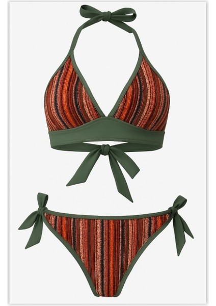 Dokulu ve Dantelli Çok Renkli Bikini Takım