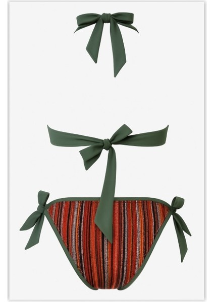 Dokulu ve Dantelli Çok Renkli Bikini Takım