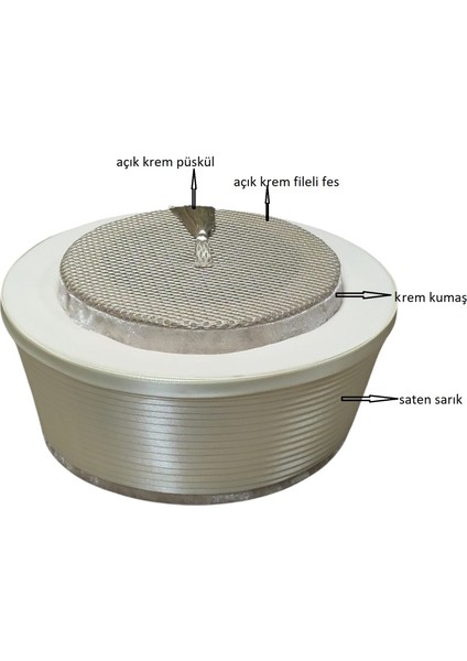 Krem Fileli Sarık,imam Sarığı,cami Sarığı,fileli Fes,cami Malzemeleri S234