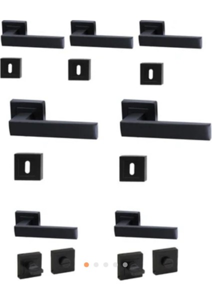 Kare Rozetli Kapı Kolu 7'li Set (3+1 Daire Için Geçerli) Siyah