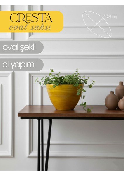 Cresta Seramik Oval Koyu Sarı Saksı 45*20*35CM