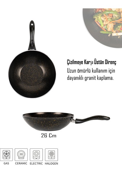 Granit Siyah Wok Tava | 26 cm | Yapışmaz Yüzey modelleri