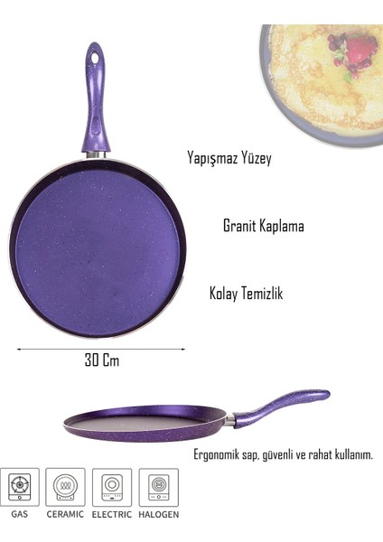 Granit Mor Krep Bazlama Gözleme Tavası 30 cm fırsatları