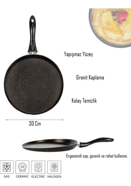 Granit Siyah Krep Bazlama Gözleme Tavası 30 cm fırsatları