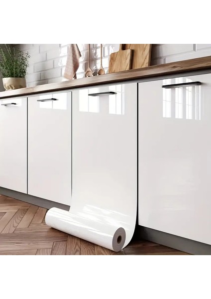 Parlak Beyaz Yapışkanlı Folyo 50CM x 100CM Mutfak Dolap ve Mobilya Kaplama Folyosu