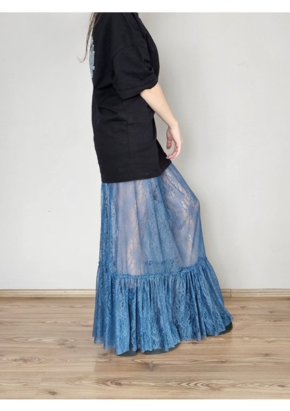 Fırıfırlı Uzun Dantel Etek