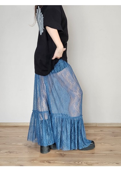 Fırıfırlı Uzun Dantel Etek