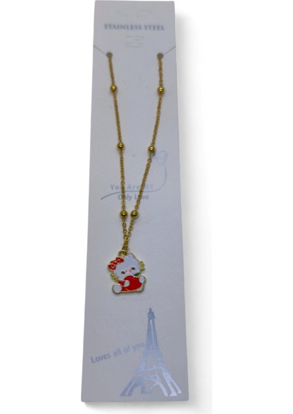 Altın Renk Hello Kitty Kedi Model Top Zincir Çelik Kolye - 3689 modelleri