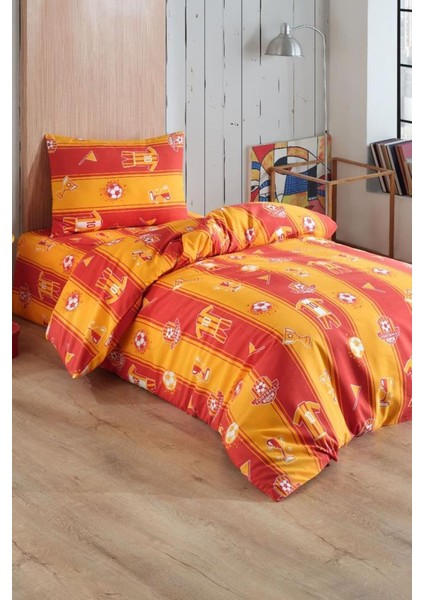 Forma Desenli Sarı Kırmızı Tek Kişilik Nevresim Takımı