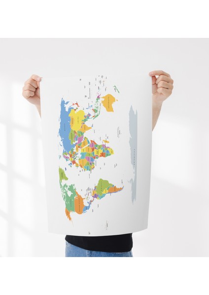 Çerçevesiz Poster Dünya Haritası, Dijital Baskı Dünya Haritası Posteri, Ofis, Salon Dekorasyon
