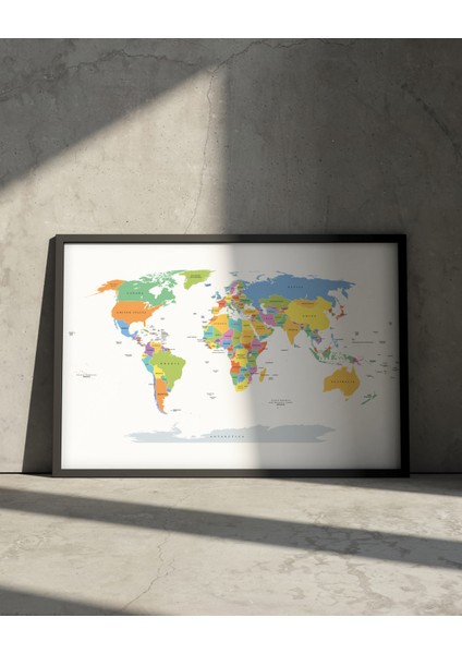 Çerçevesiz Poster Dünya Haritası, Dijital Baskı Dünya Haritası Posteri, Ofis, Salon Dekorasyon