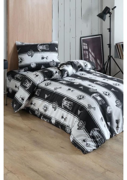 Forma Desenli Siyah Beyaz Tek Kişilik Nevresim Takımı