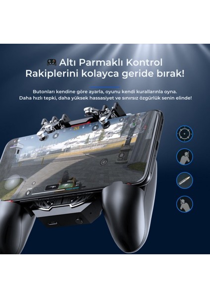 6 Parmak Kontrollü Radyatörlü Soğutmalı 4000MAH Bataryalı Profesyonel Oyun Gamepadi – Pubg, Cod, Free Fire ve Tüm Mobil Oyunlar Için fiyatları