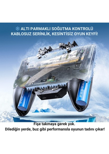 6 Parmak Kontrollü Radyatörlü Soğutmalı 4000MAH Bataryalı Profesyonel Oyun Gamepadi – Pubg, Cod, Free Fire ve Tüm Mobil Oyunlar Için modelleri