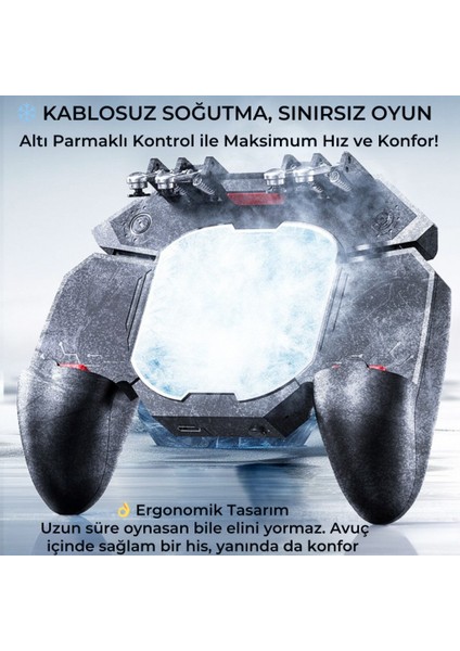 6 Parmak Kontrollü Radyatörlü Soğutmalı 4000MAH Bataryalı Profesyonel Oyun Gamepadi – Pubg, Cod, Free Fire ve Tüm Mobil Oyunlar Için fırsatları