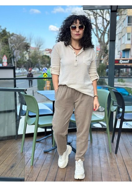 Kadın Gömlek Petek Doku Oversize Kesim Kolları Düğme Detay Gömlek Yaka %100 Pamuk Premium Dokuma modelleri