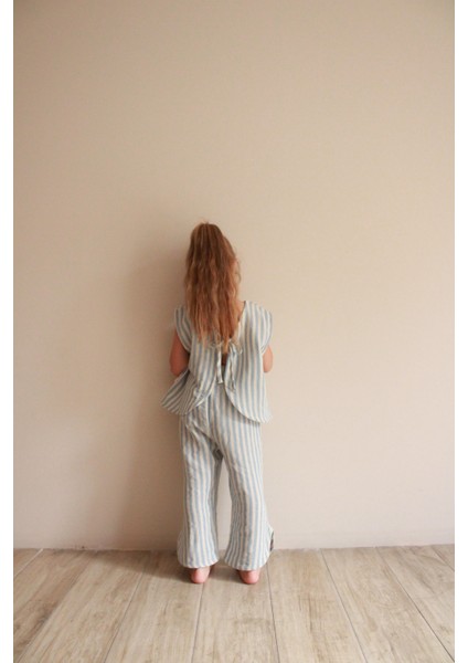 Mavi Çizgili Sırt Detaylı Müslin Takım