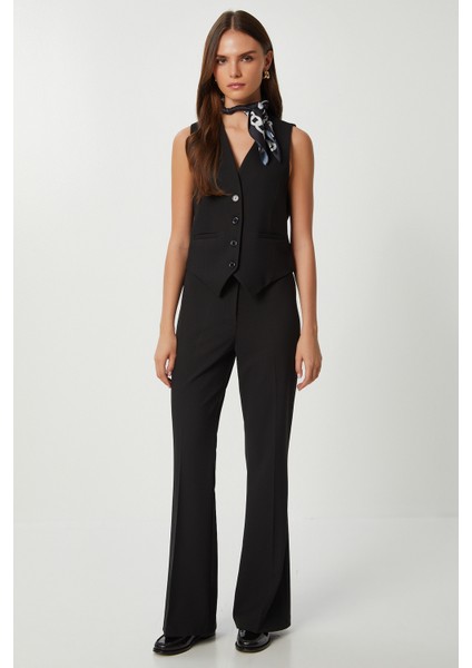 Hafif Ispanyol Paça Poliviskon Pantolon LGP0020 Siyah indirimleri