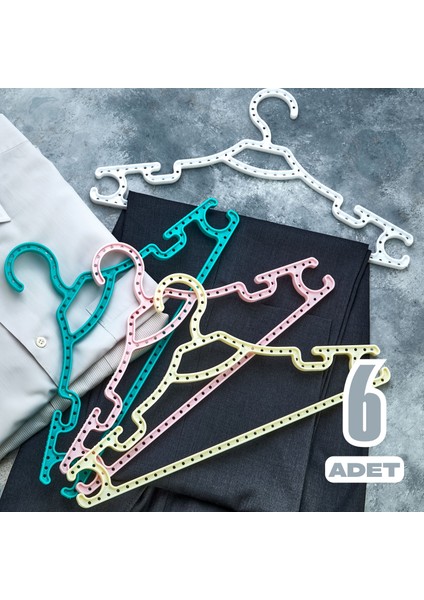 6 Adet Mega Askı Elbise Askısı - Karışık Renk