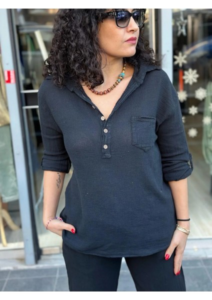 Kadın Gömlek Petek Doku Oversize Kesim Kolları Düğme Detay Gömlek Yaka %100 Pamuk Premium Dokuma modelleri