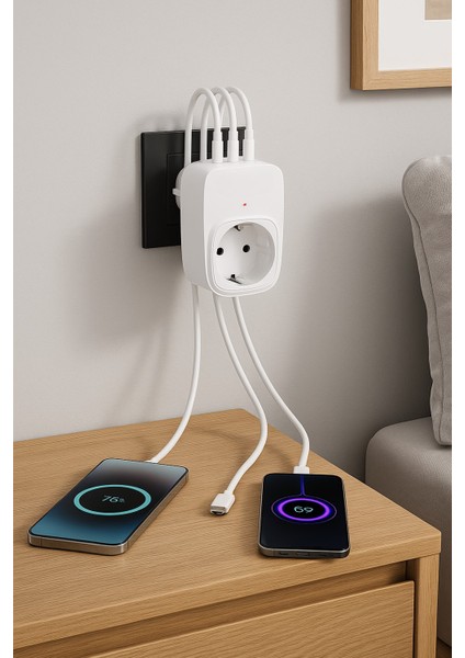 1-Usb 2 Type-C Çıkışlı Duvar Tipi Priz Adaptörü – Hızlı Şarj Destekli, Kompakt ve Güvenli Tasarım, Ev ve Ofis Kullanımı Için