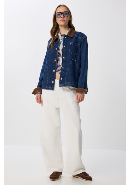 Kadife Yaka Denim Ceket LRW0003 Koyu Mavi fiyatları