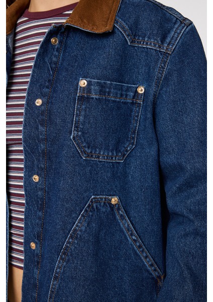 Kadife Yaka Denim Ceket LRW0003 Koyu Mavi fırsatları