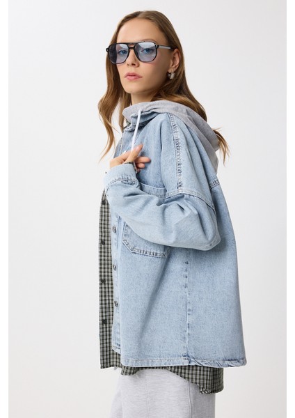 Çıkarılabilir Kapüşonlu Cepli Denim Ceket LAN0057 Açık Mavi fiyatları