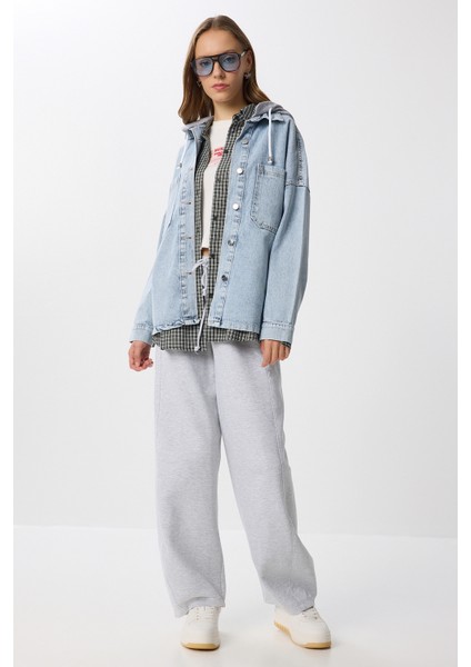 Çıkarılabilir Kapüşonlu Cepli Denim Ceket LAN0057 Açık Mavi modelleri